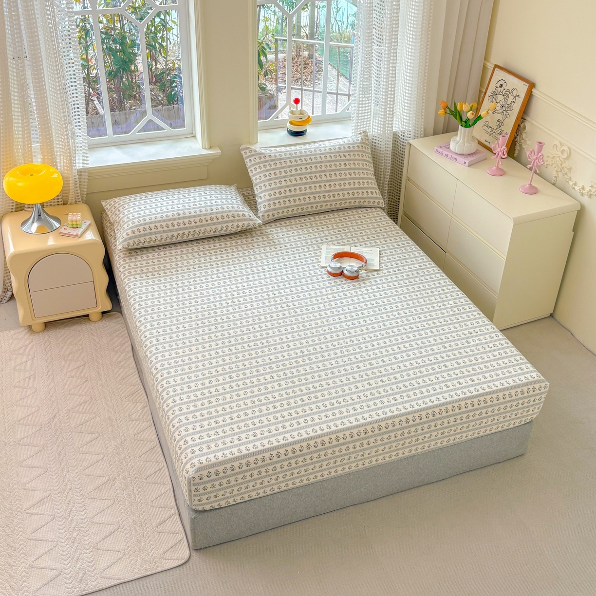 91家纺网 家纺一手货源 找家纺 青泽家纺 2025新款原棉老粗布床笠系列 陌微