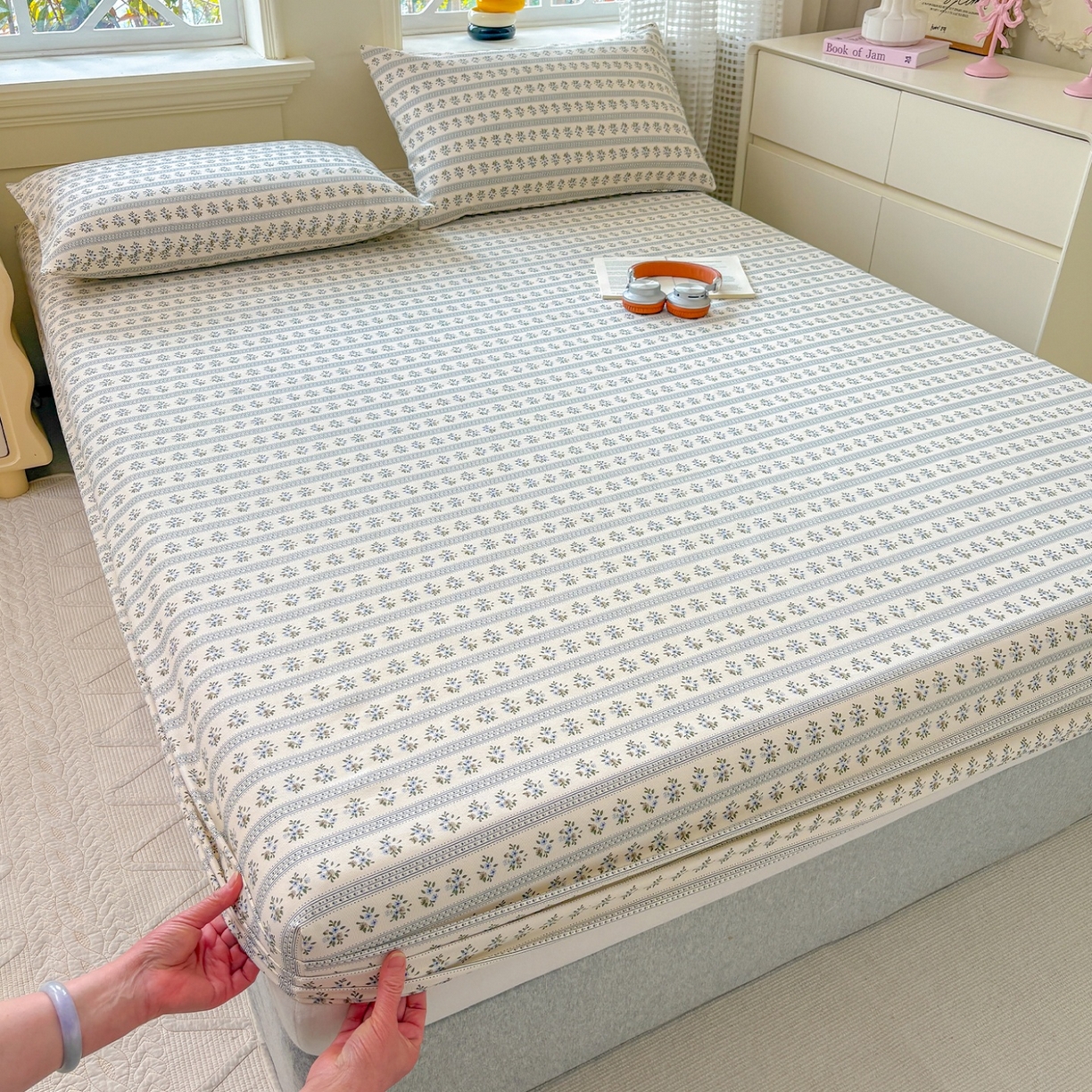 91家纺网 家纺一手货源 找家纺 青泽家纺 2025新款原棉老粗布床笠系列 陌微