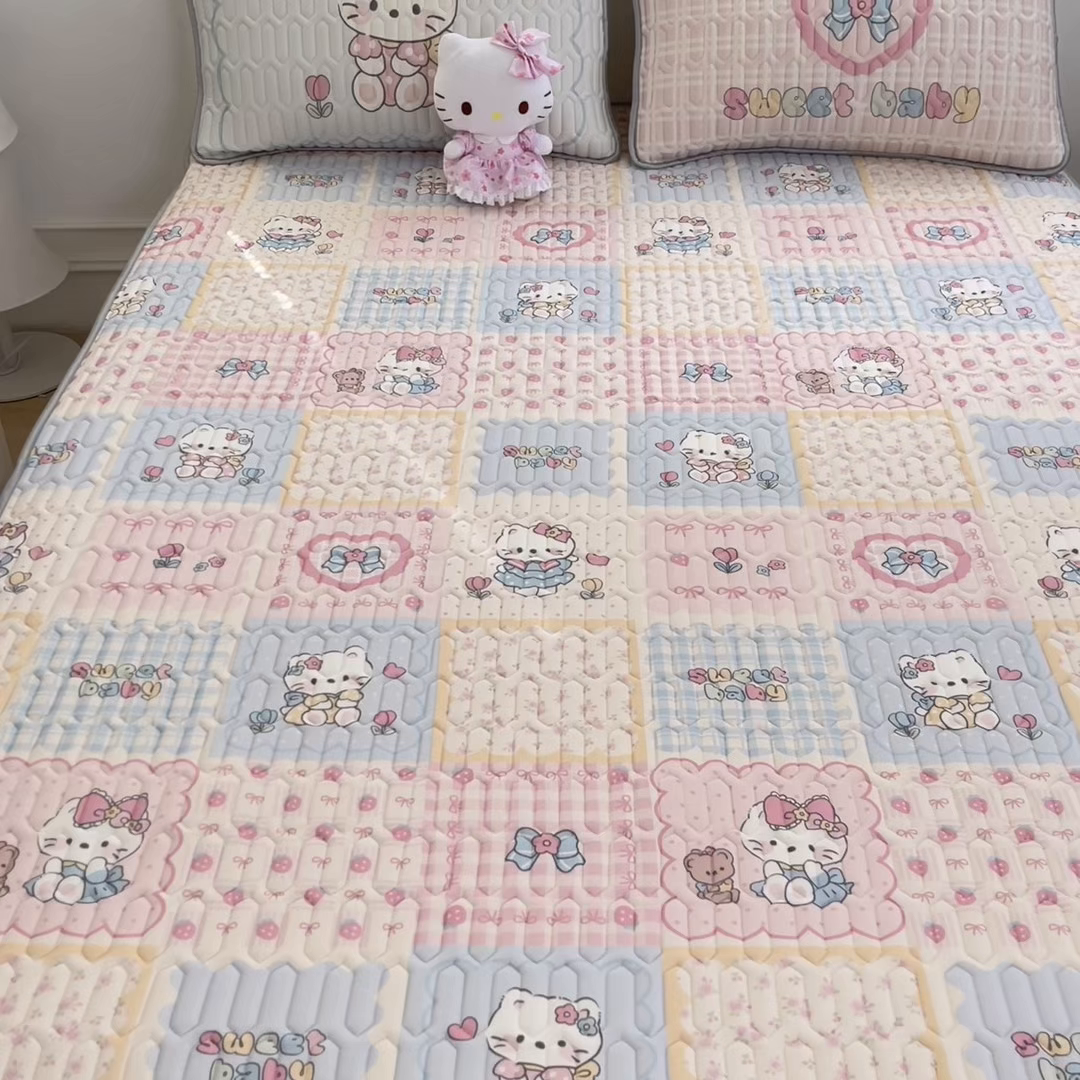 91家纺网 家纺一手货源 找家纺 摩妮卡 2026新款数码大版小清新乳胶凉席床席款三件套-场景一 猫宝宝的地盘