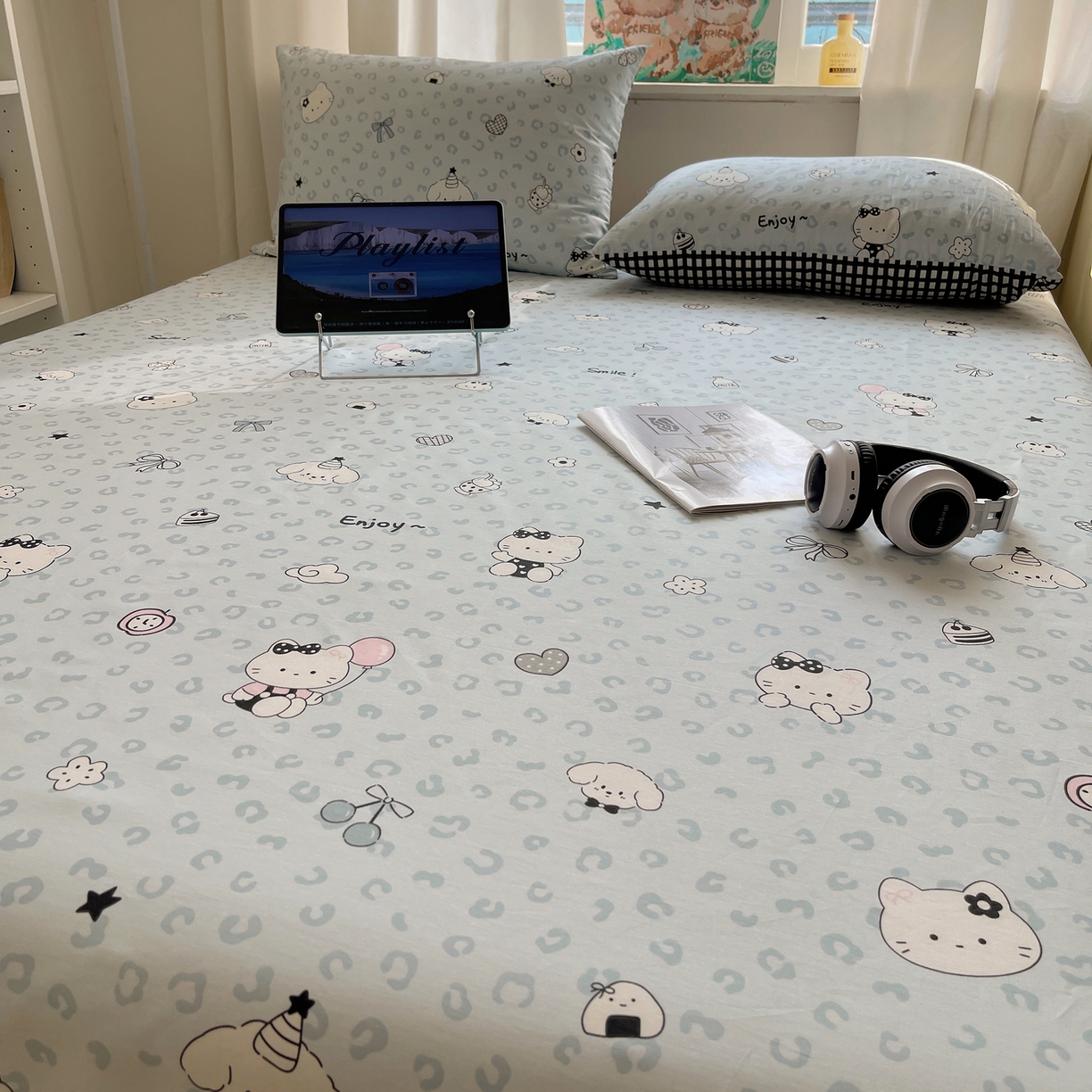 91家纺网 家纺一手货源 找家纺 六巷胡同 2026新款40支全棉13070INS卡通全棉单品床单 海盐豹纹猫