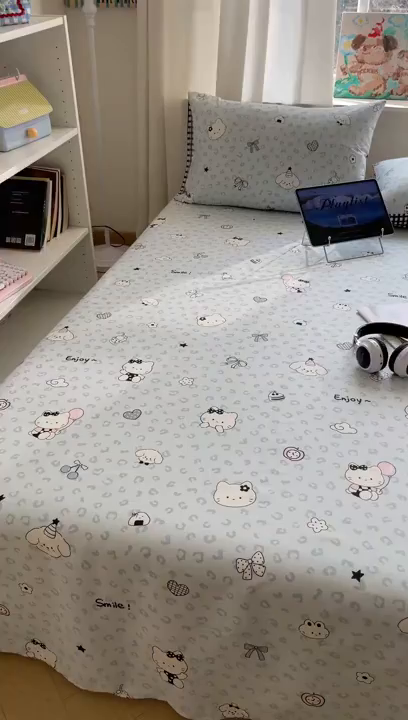 91家纺网 家纺一手货源 找家纺 六巷胡同 2026新款40支全棉13070INS卡通全棉单品床单 海盐豹纹猫