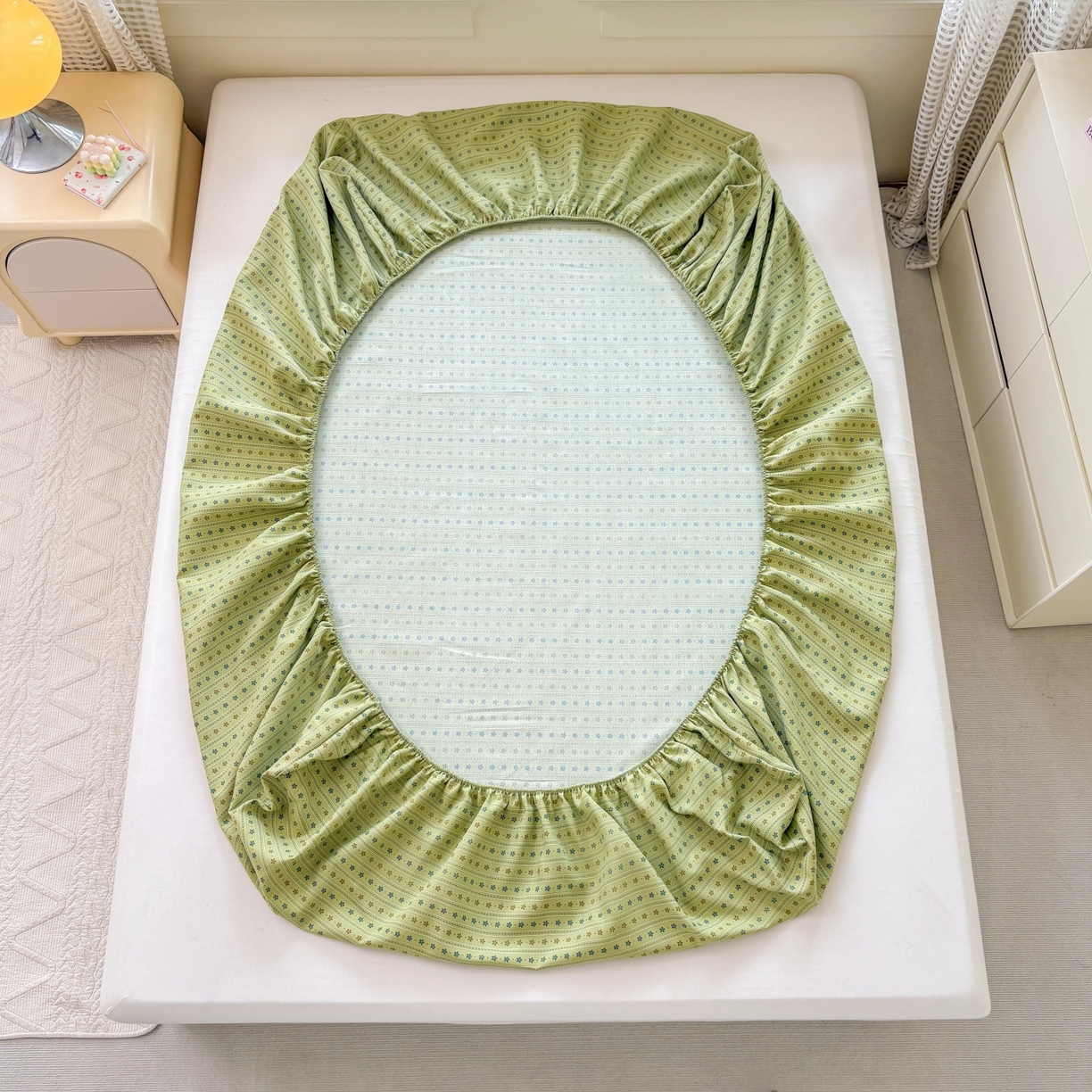 91家纺网 家纺一手货源 找家纺 青泽家纺 2025新款原棉老粗布床笠系列 沐研绿