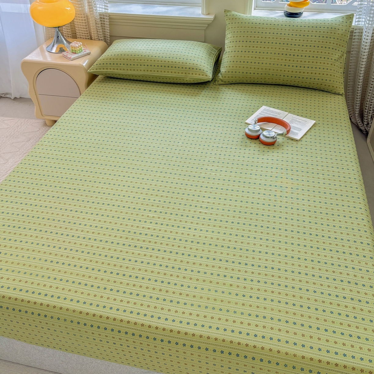 91家纺网 家纺一手货源 找家纺 青泽家纺 2025新款原棉老粗布床笠系列 沐研绿