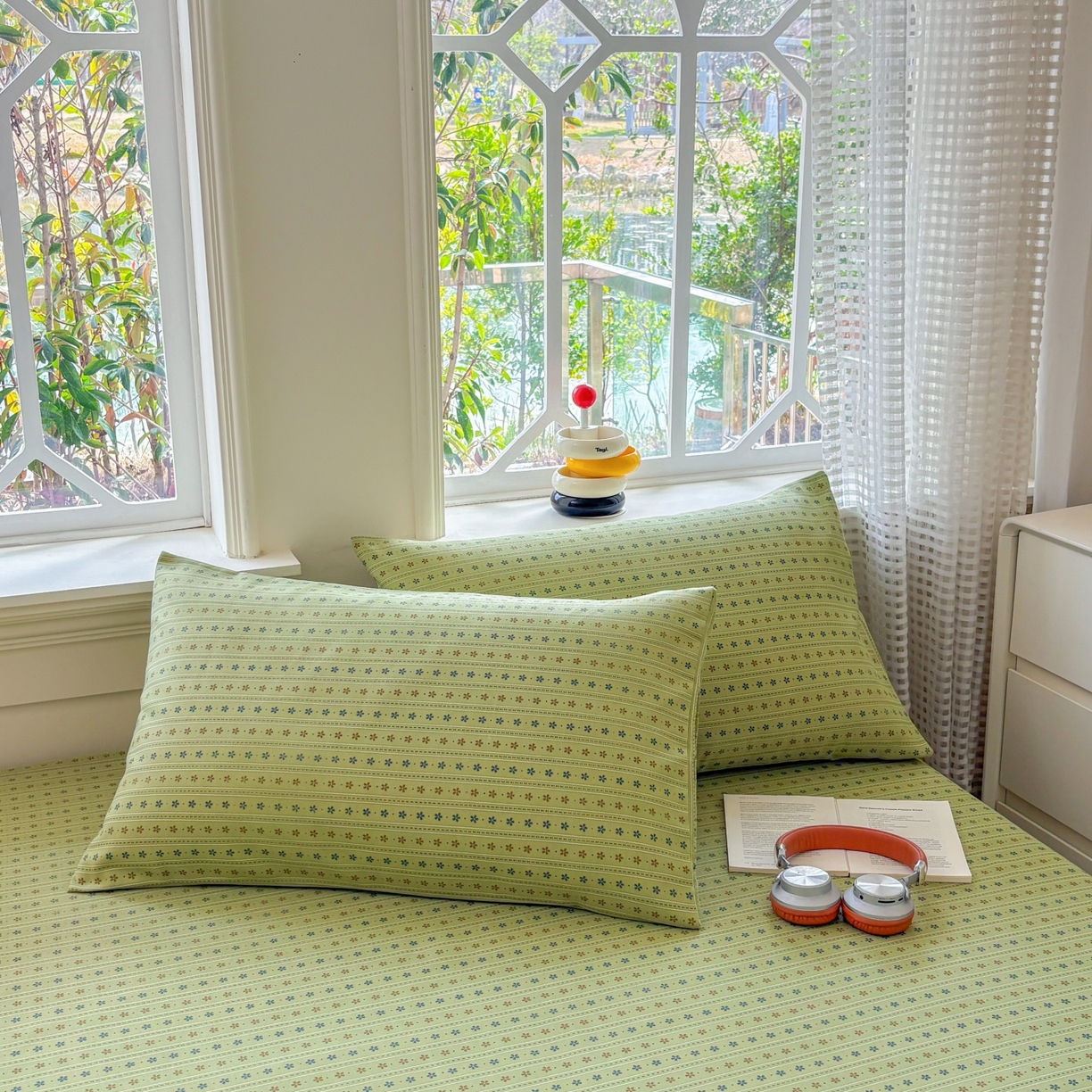 91家纺网 家纺一手货源 找家纺 青泽家纺 2025新款原棉老粗布床笠系列 沐研绿