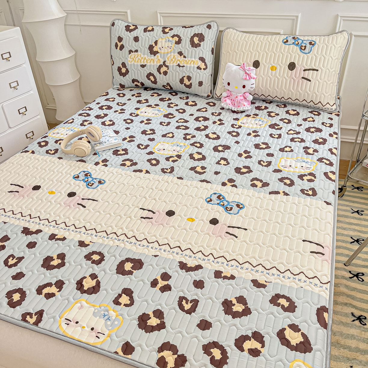 摩妮卡 2026新款数码大版小清新乳胶凉席床席款三件套-场景一 猫猫的世界