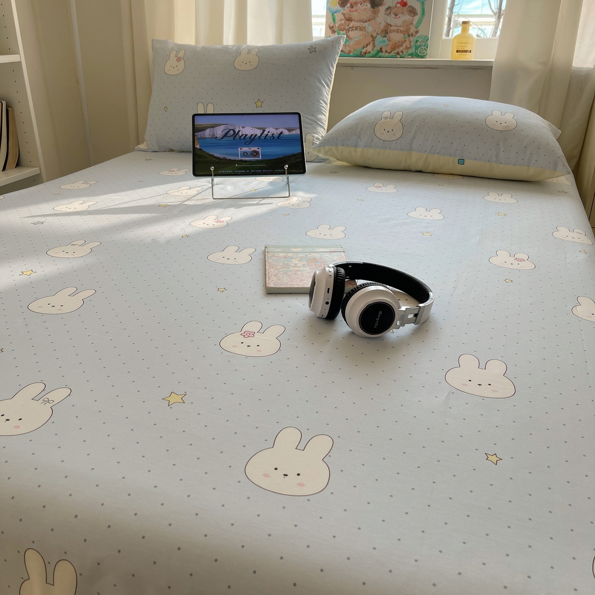 91家纺网 家纺一手货源 找家纺 六巷胡同 2026新款40支全棉13070INS卡通全棉单品床单 蓝调波点兔