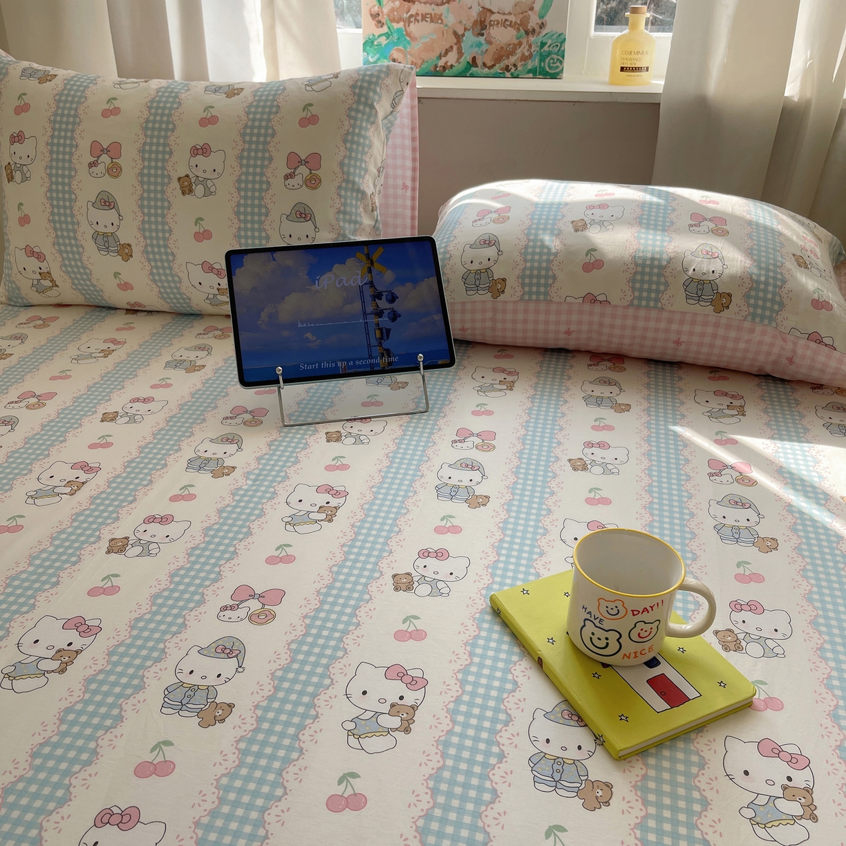 91家纺网 家纺一手货源 找家纺 六巷胡同 2026新款40支全棉13070INS卡通全棉单品床单 萝莉樱桃猫