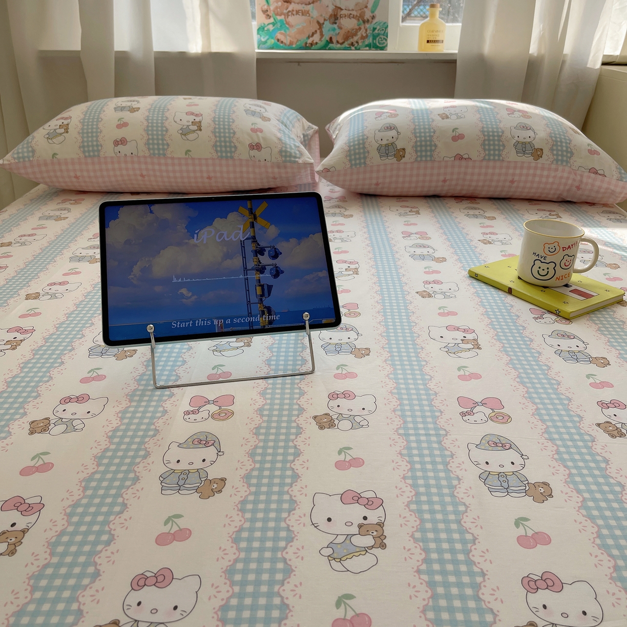 91家纺网 家纺一手货源 找家纺 六巷胡同 2026新款40支全棉13070INS卡通全棉单品床单 萝莉樱桃猫