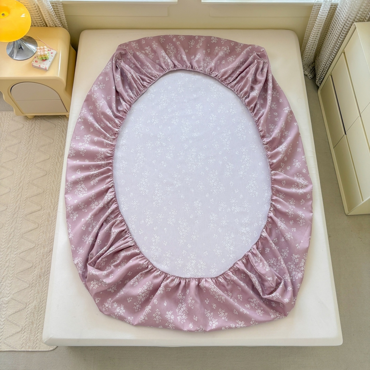 91家纺网 家纺一手货源 找家纺 青泽家纺 2025新款原棉老粗布床笠系列 如梦紫