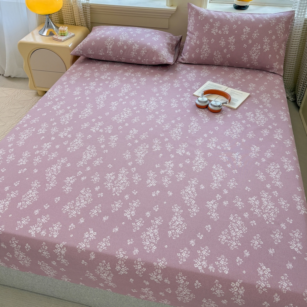 91家纺网 家纺一手货源 找家纺 青泽家纺 2025新款原棉老粗布床笠系列 如梦紫