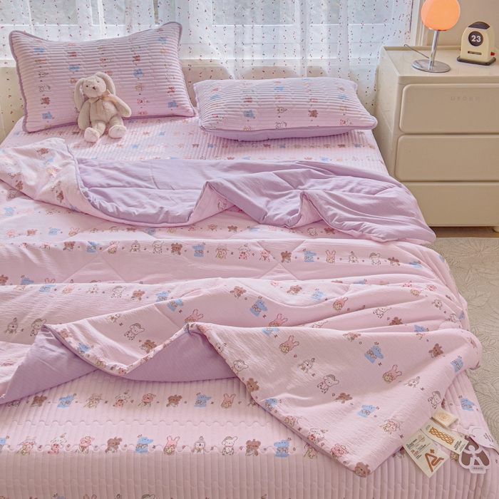 贝扬思家纺 2026新款云感双层纱7A抗菌夏被四件套系列-栀夏系列 栀夏-动物游园