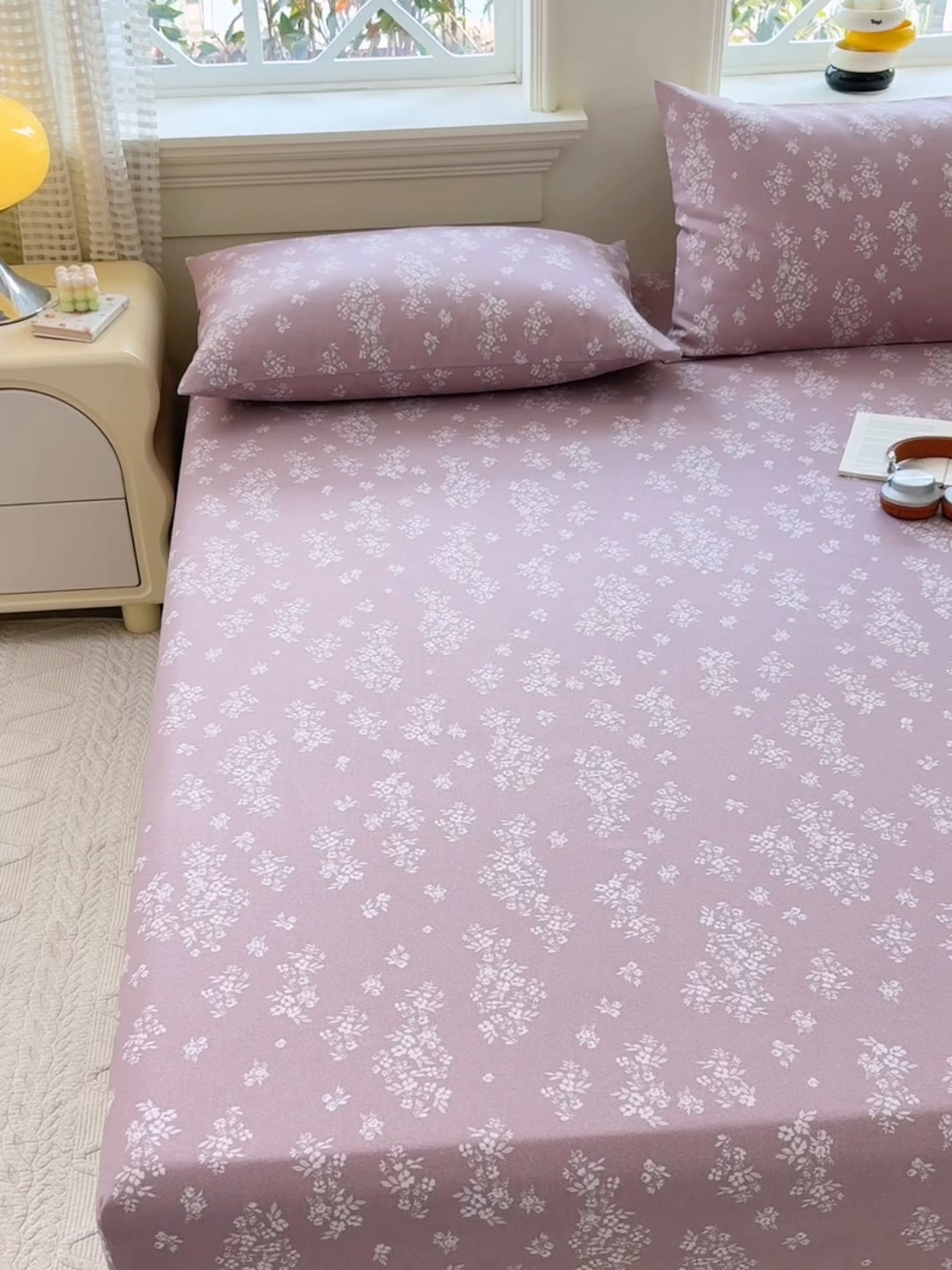 91家纺网 家纺一手货源 找家纺 青泽家纺 2025新款原棉老粗布床笠系列 如梦紫