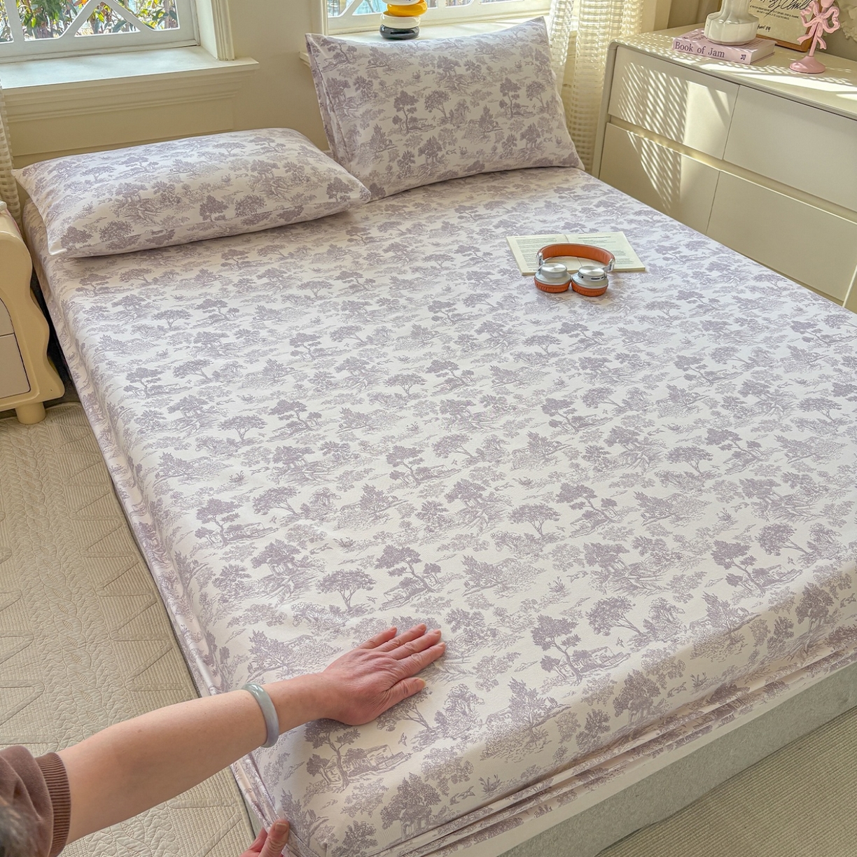 91家纺网 家纺一手货源 找家纺 青泽家纺 2025新款原棉老粗布床笠系列 森林秘境