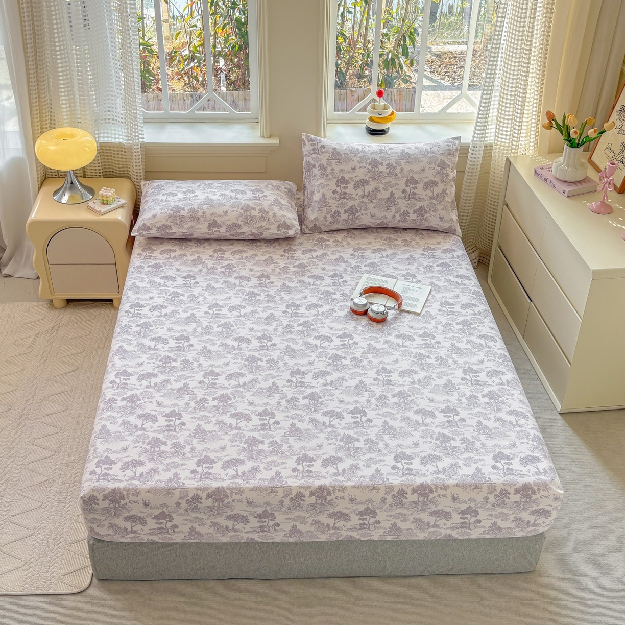 91家纺网 家纺一手货源 找家纺 青泽家纺 2025新款原棉老粗布床笠系列 森林秘境