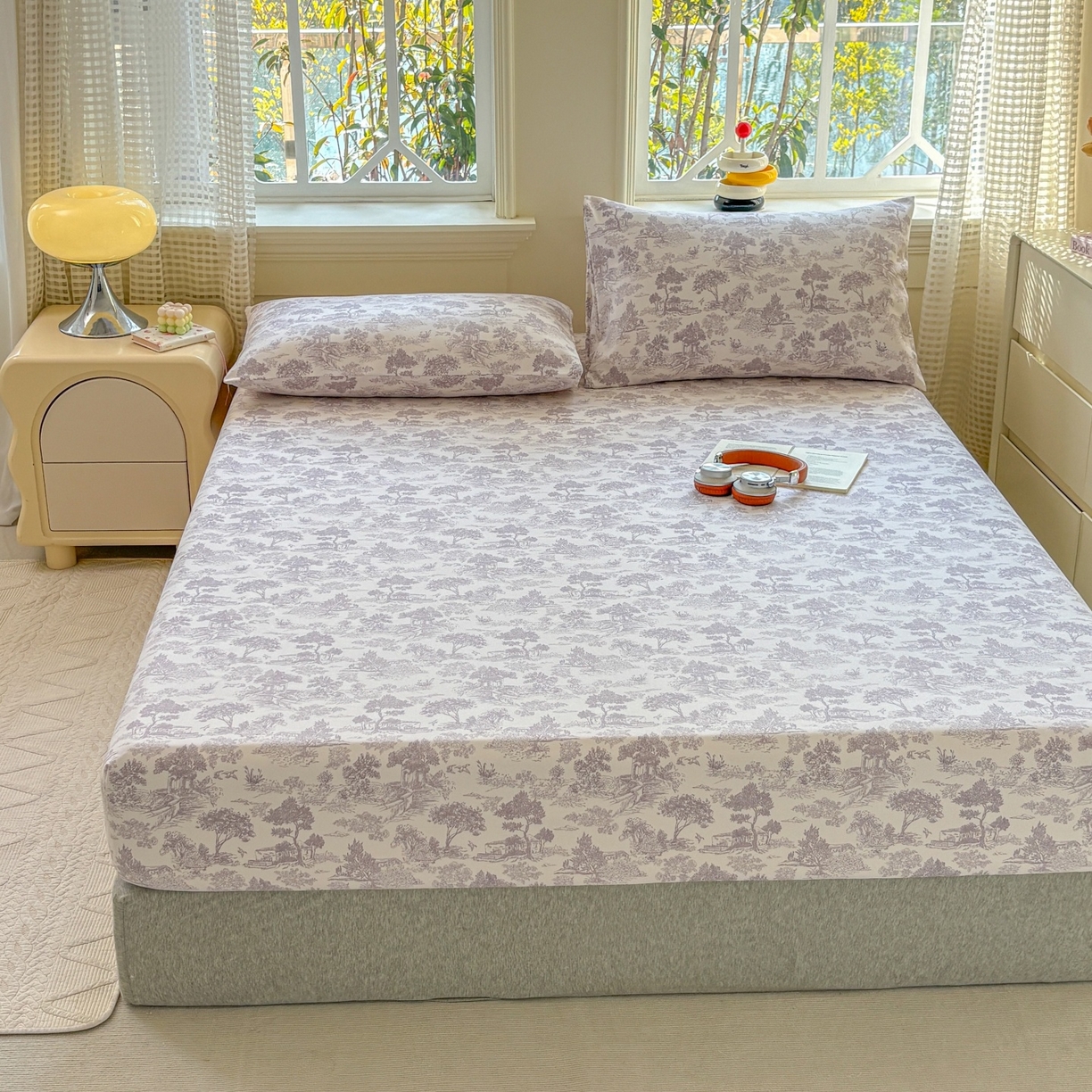 91家纺网 家纺一手货源 找家纺 青泽家纺 2025新款原棉老粗布床笠系列 森林秘境