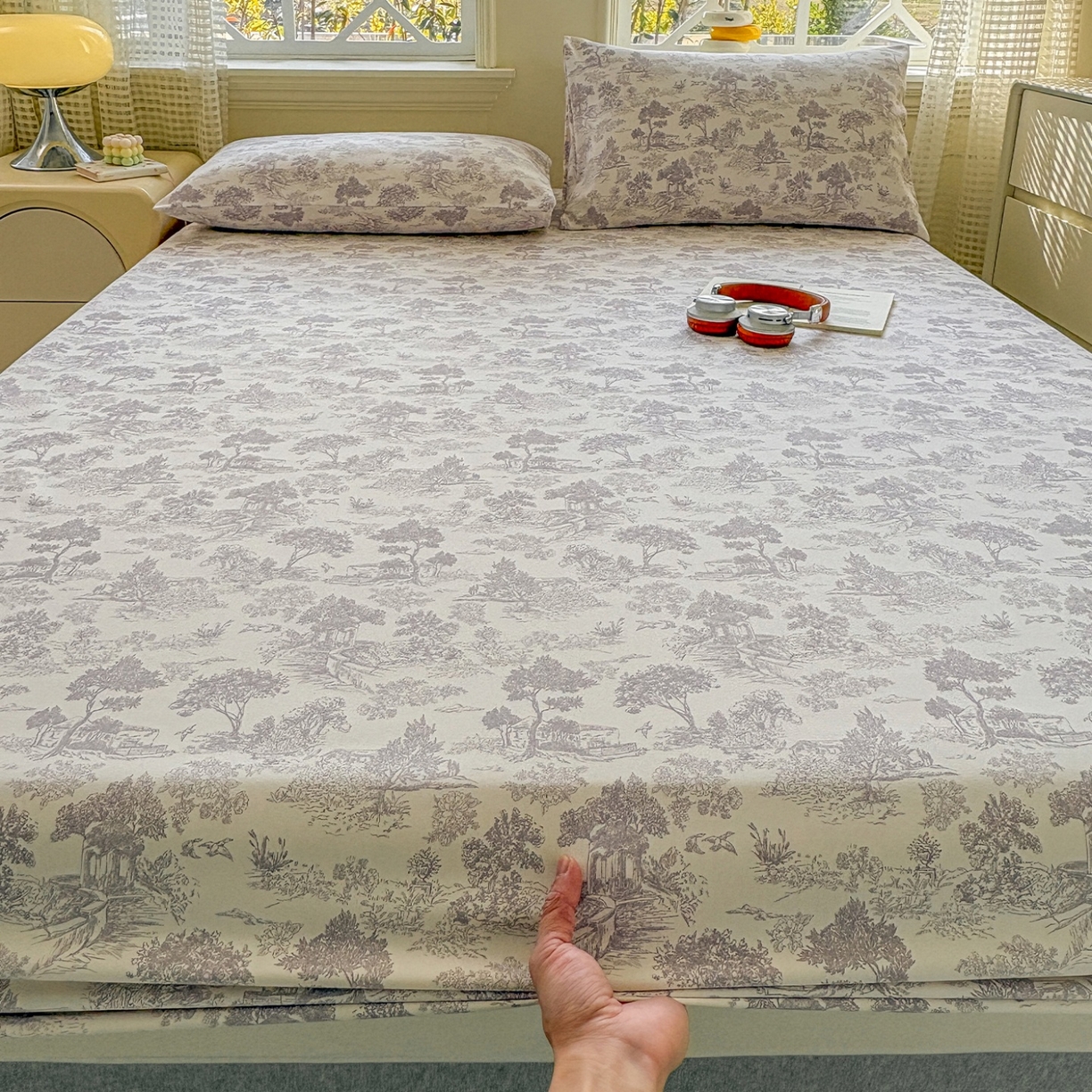 91家纺网 家纺一手货源 找家纺 青泽家纺 2025新款原棉老粗布床笠系列 森林秘境