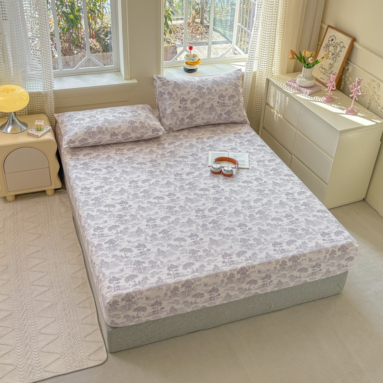 91家纺网 家纺一手货源 找家纺 青泽家纺 2025新款原棉老粗布床笠系列 森林秘境