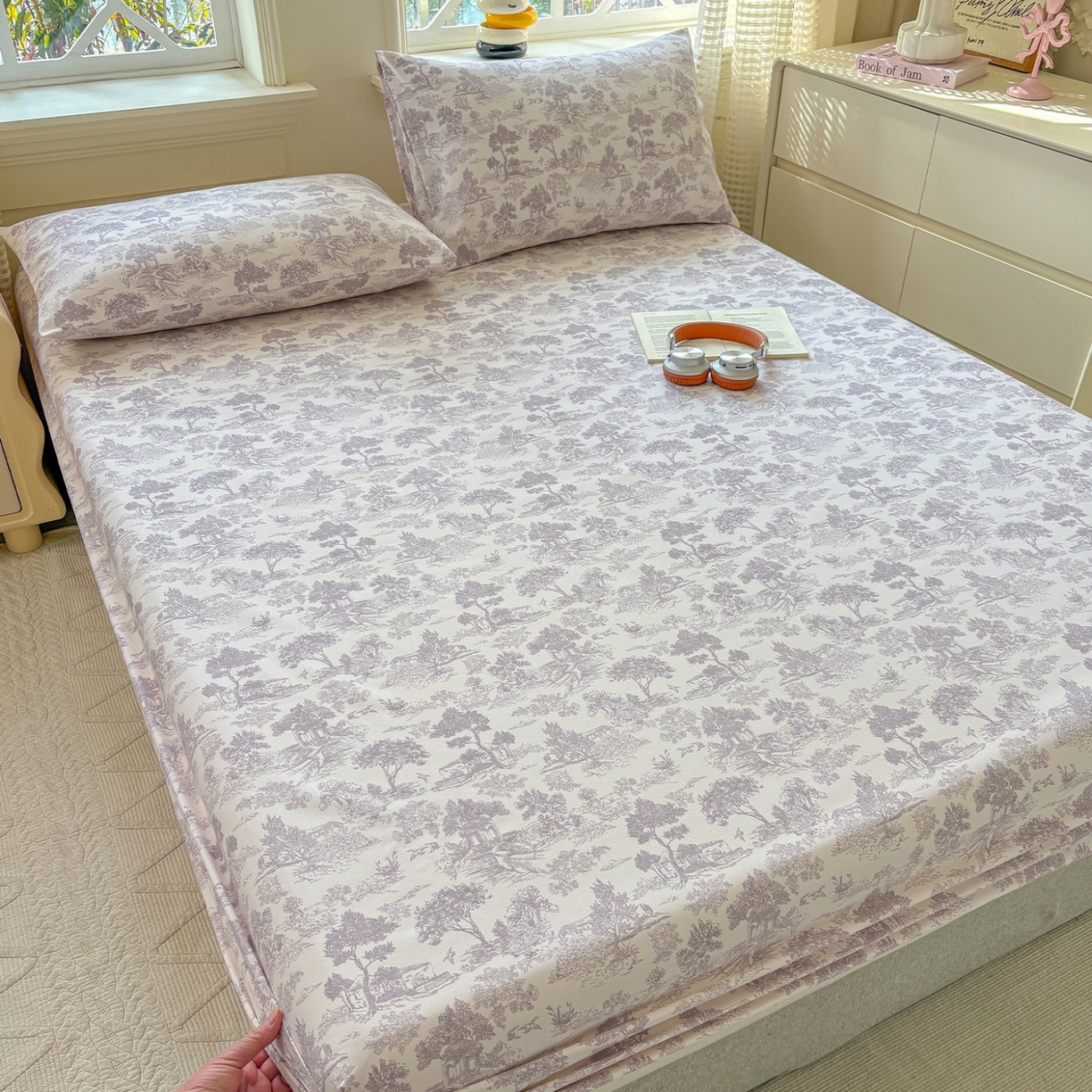 91家纺网 家纺一手货源 找家纺 青泽家纺 2025新款原棉老粗布床笠系列 森林秘境