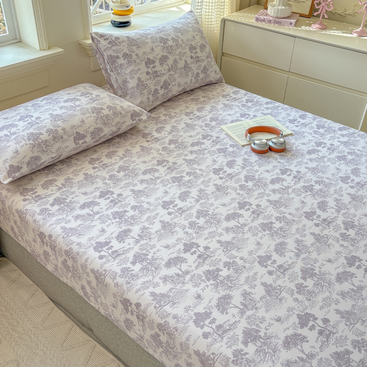 91家纺网 家纺一手货源 找家纺 青泽家纺 2025新款原棉老粗布床笠系列 森林秘境