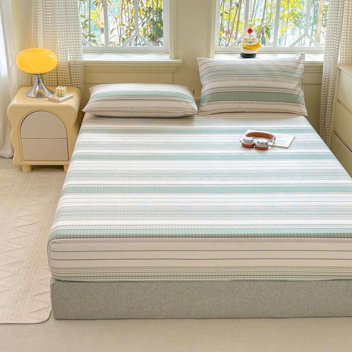 91家纺网 家纺一手货源 找家纺 青泽家纺 2025新款原棉老粗布床笠系列 时光蓝条