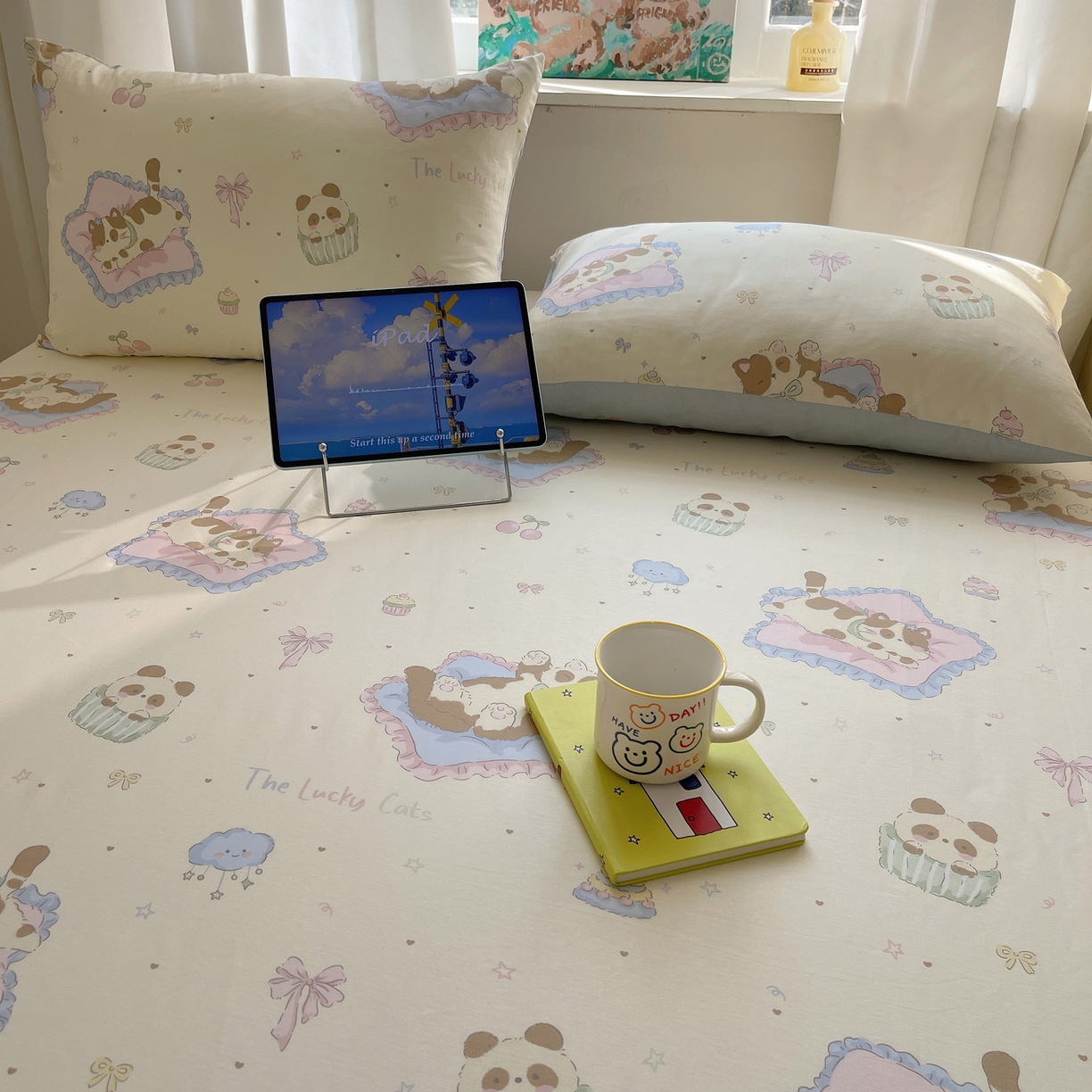 91家纺网 家纺一手货源 找家纺 六巷胡同 2026新款40支全棉13070INS卡通全棉单品床单 慵懒猫咪崽