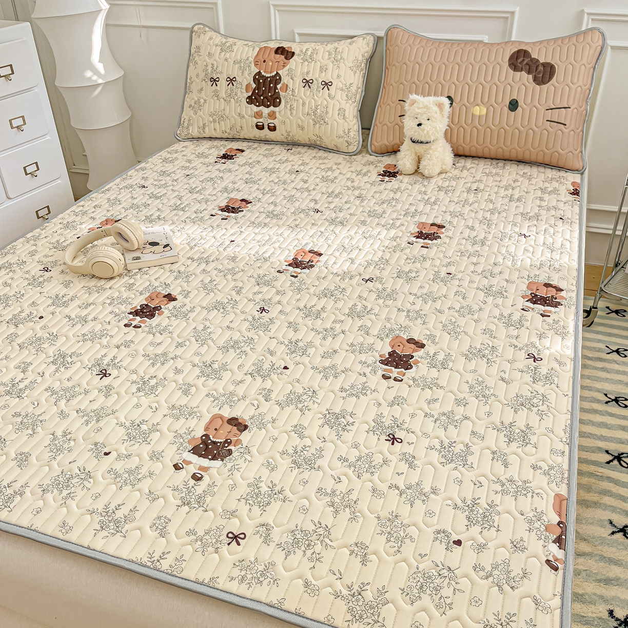 摩妮卡 2026新款数码大版小清新乳胶凉席床席款三件套-场景一 拍照小场地