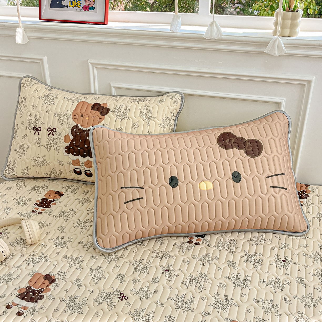 91家纺网 家纺一手货源 找家纺 摩妮卡 2026新款数码大版小清新乳胶凉席床席款三件套-场景一 拍照小场地