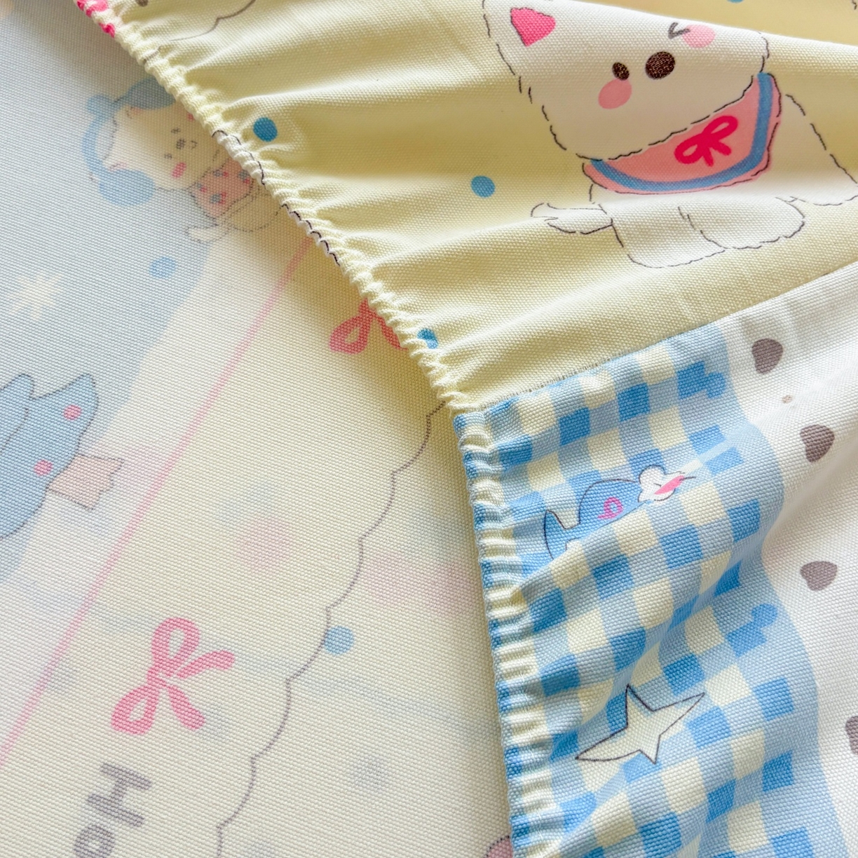 91家纺网 家纺一手货源 找家纺 青泽家纺 2025新款原棉老粗布床笠系列 甜心小狗