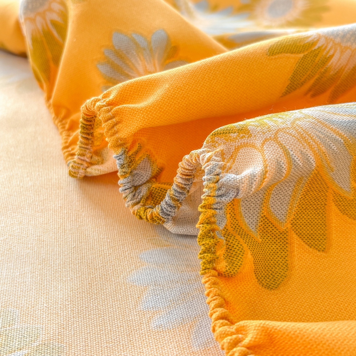 91家纺网 家纺一手货源 找家纺 青泽家纺 2025新款原棉老粗布床笠系列 向阳花