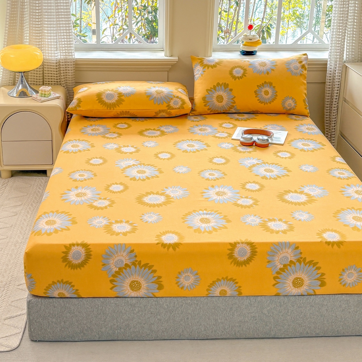 91家纺网 家纺一手货源 找家纺 青泽家纺 2025新款原棉老粗布床笠系列 向阳花