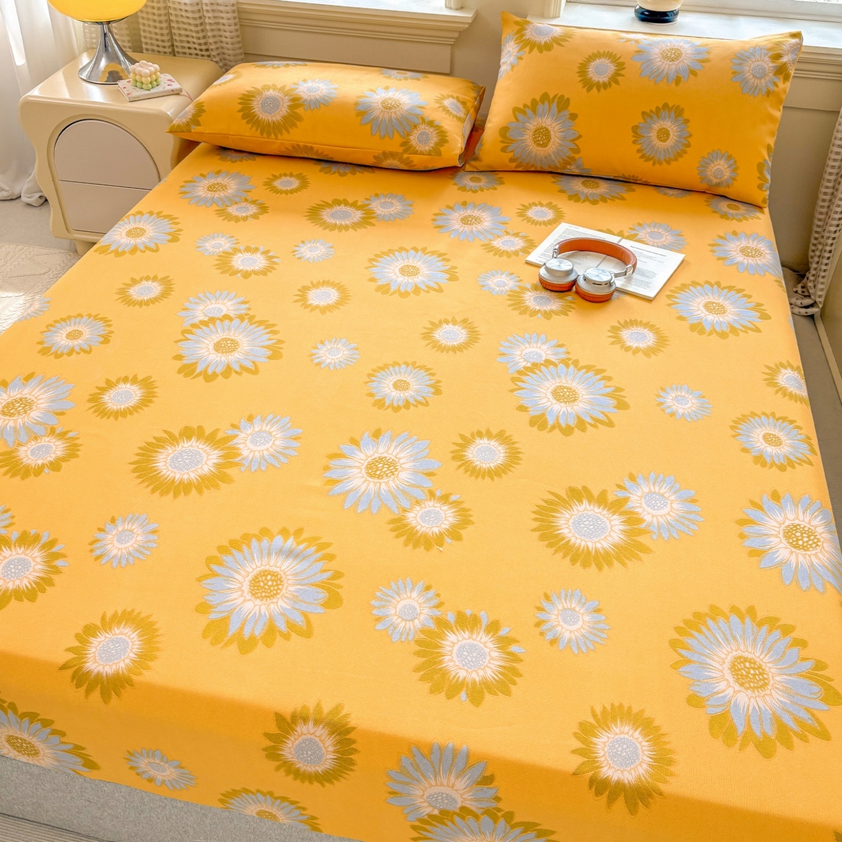 91家纺网 家纺一手货源 找家纺 青泽家纺 2025新款原棉老粗布床笠系列 向阳花