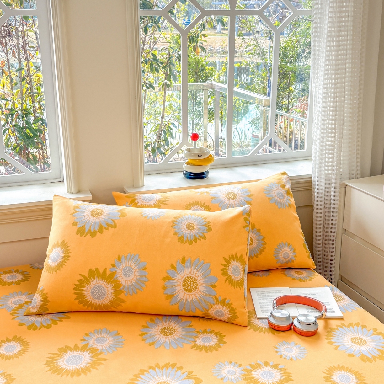 91家纺网 家纺一手货源 找家纺 青泽家纺 2025新款原棉老粗布床笠系列 向阳花