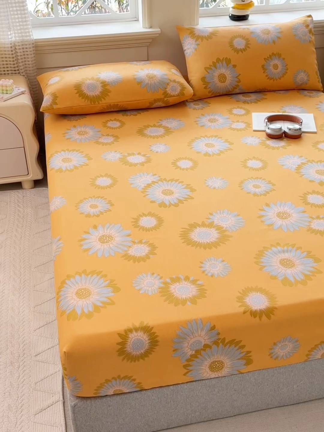 91家纺网 家纺一手货源 找家纺 青泽家纺 2025新款原棉老粗布床笠系列 向阳花