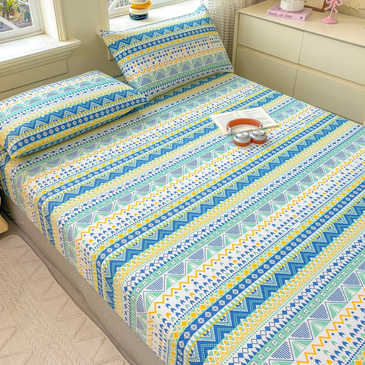 91家纺网 家纺一手货源 找家纺 青泽家纺 2025新款原棉老粗布床笠系列 追梦