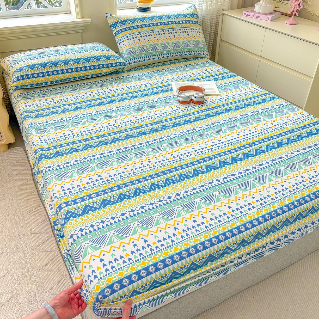 91家纺网 家纺一手货源 找家纺 青泽家纺 2025新款原棉老粗布床笠系列 追梦