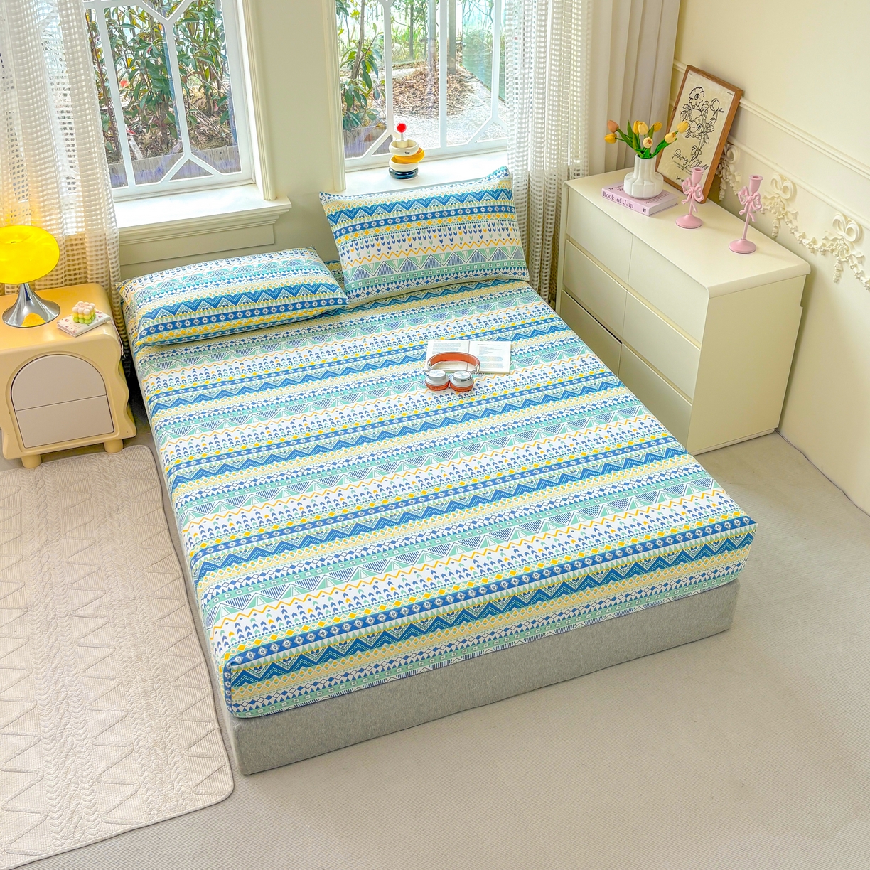 91家纺网 家纺一手货源 找家纺 青泽家纺 2025新款原棉老粗布床笠系列 追梦