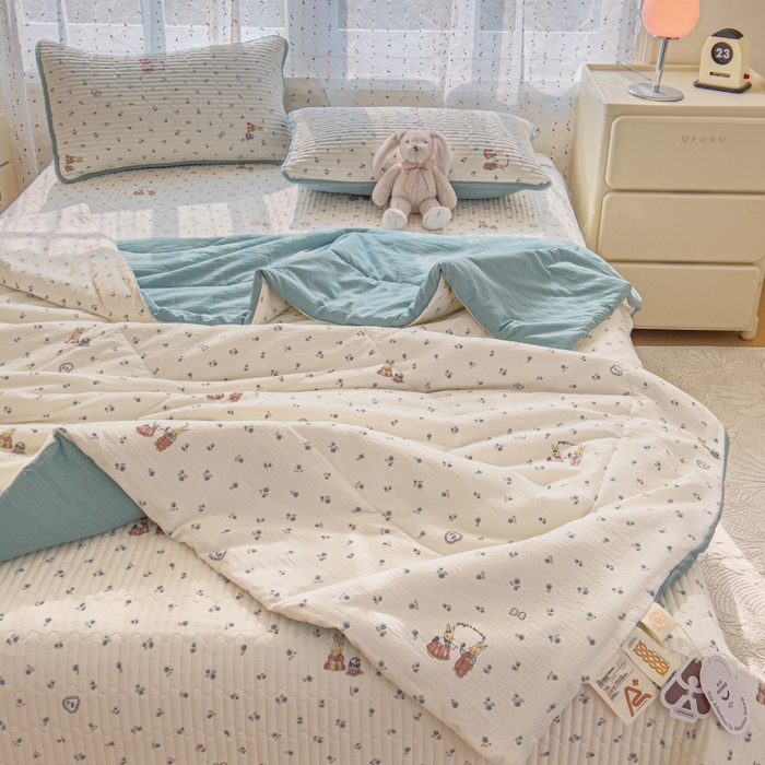 贝扬思家纺 2026新款云感双层纱7A抗菌夏被四件套系列-栀夏系列 栀夏-浪漫兔兔