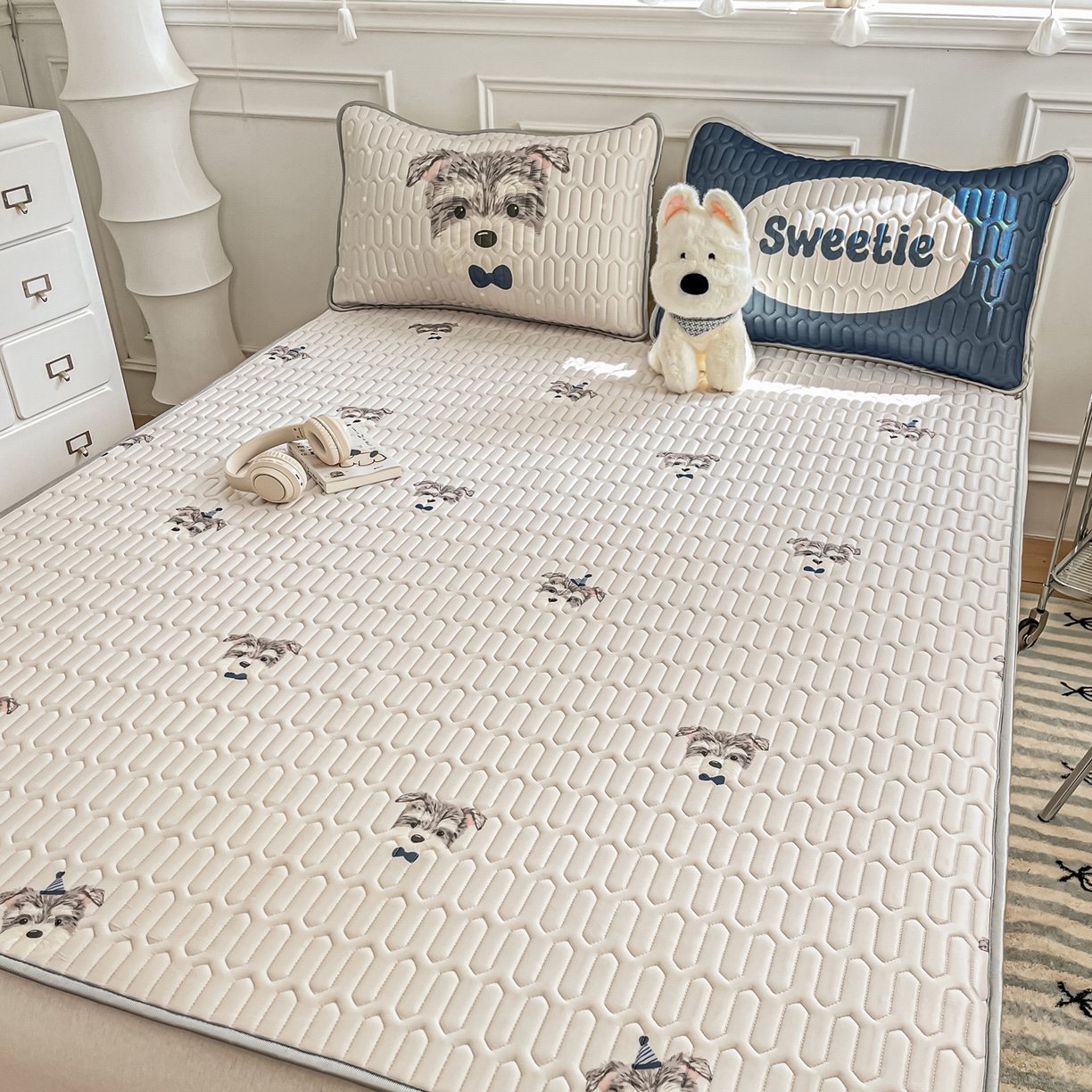 摩妮卡 2026新款数码大版小清新乳胶凉席床席款三件套-场景一 热情大狗狗