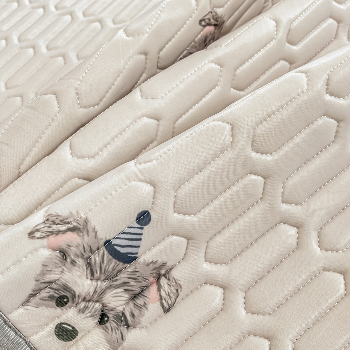 91家纺网 家纺一手货源 找家纺 摩妮卡 2026新款数码大版小清新乳胶凉席床席款三件套-场景一 热情大狗狗