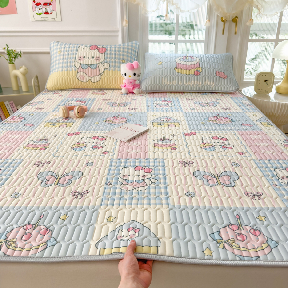 91家纺网 家纺一手货源 找家纺 摩妮卡 2026新款数码大版小清新乳胶凉席床席款三件套-场景一 甜蜜邂逅