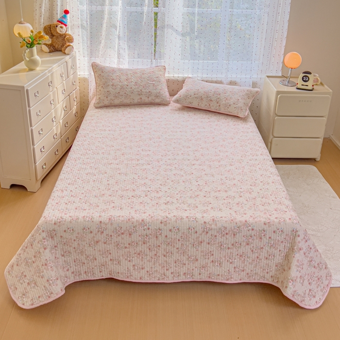 91家纺网 家纺一手货源 找家纺 贝扬思家纺 2026新款云感双层纱7A抗菌夏被四件套系列-栀夏系列 栀夏-序曲粉