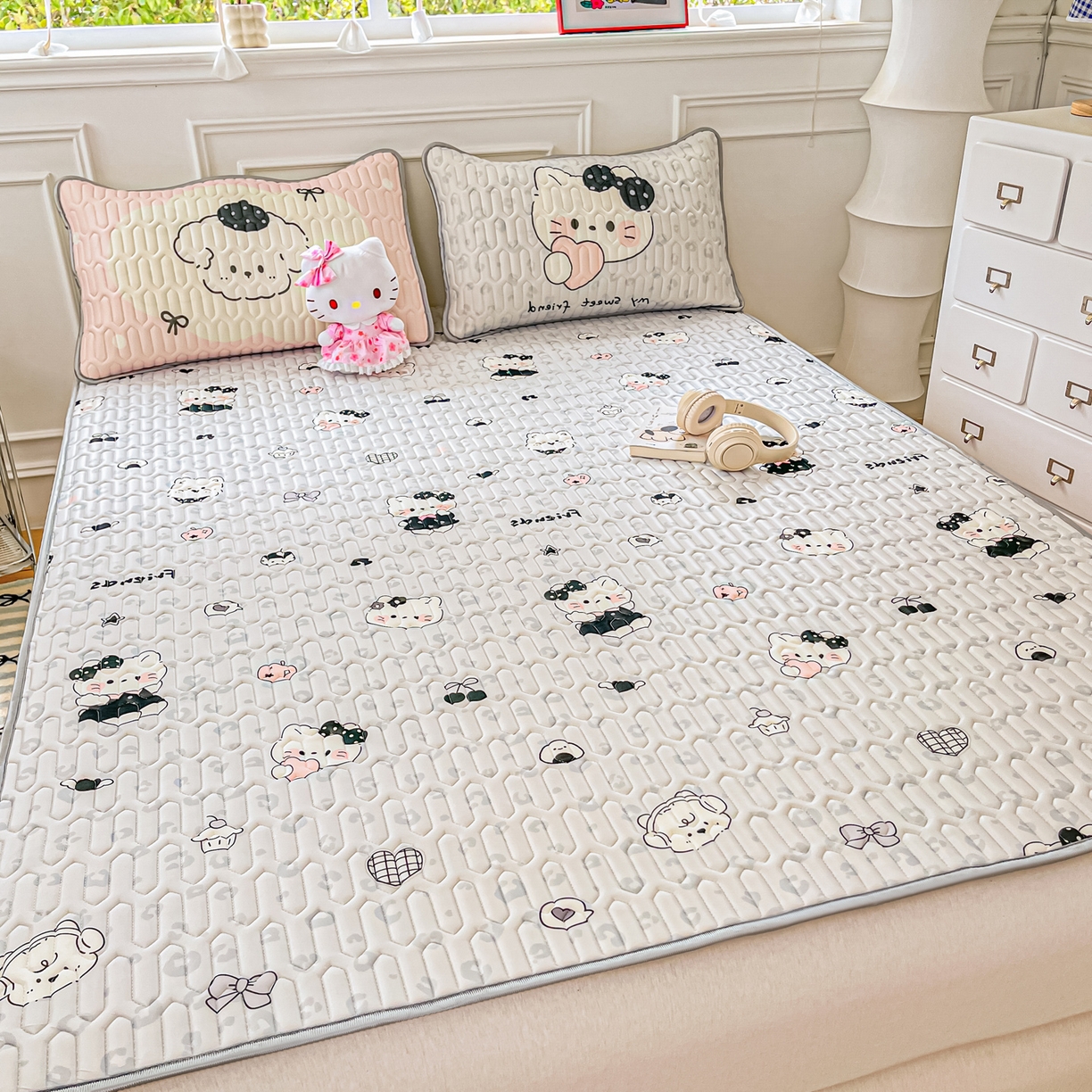 91家纺网 家纺一手货源 找家纺 摩妮卡 2026新款数码大版小清新乳胶凉席床席款三件套-场景一 温暖日常-蓝