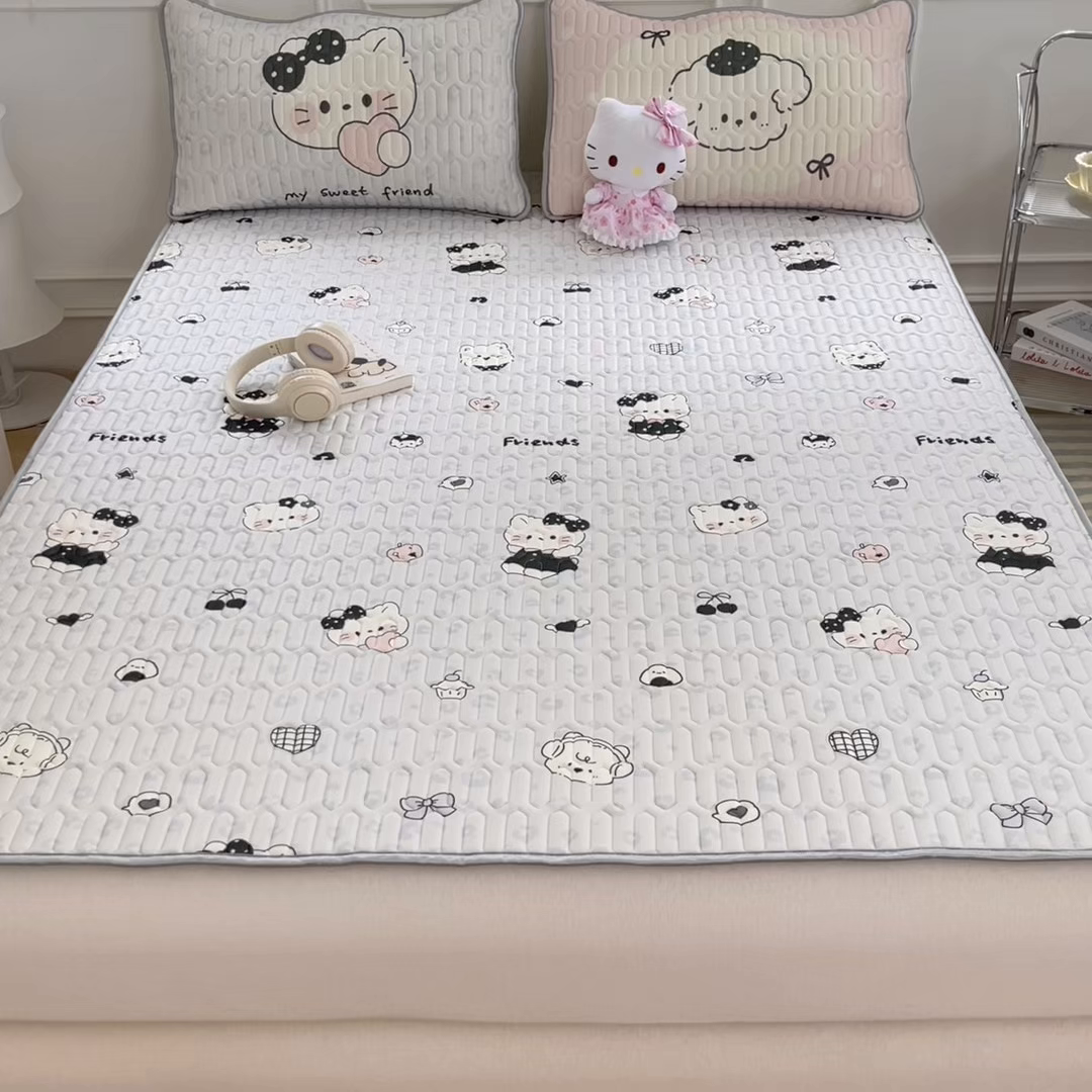 91家纺网 家纺一手货源 找家纺 摩妮卡 2026新款数码大版小清新乳胶凉席床席款三件套-场景一 温暖日常-蓝