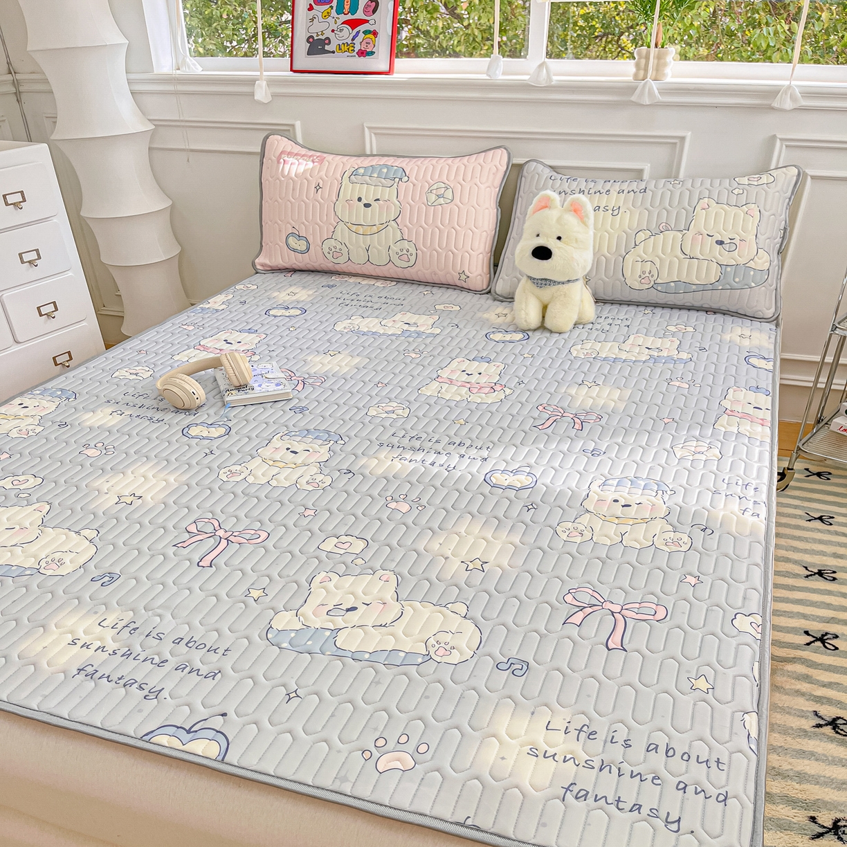 摩妮卡 2026新款数码大版小清新乳胶凉席床席款三件套-场景一 小犬晨昏状态