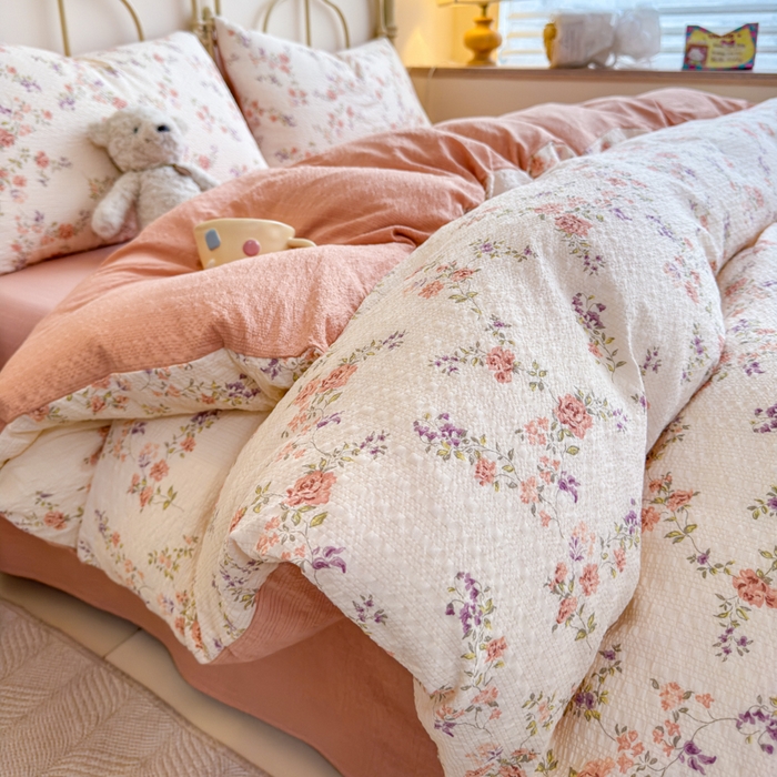 91家纺网 家纺一手货源 找家纺 （总）梦舒阳家纺 新款泡芙棉双层纱四件套皱皱纱四季款泡芙纱四件套现货充足