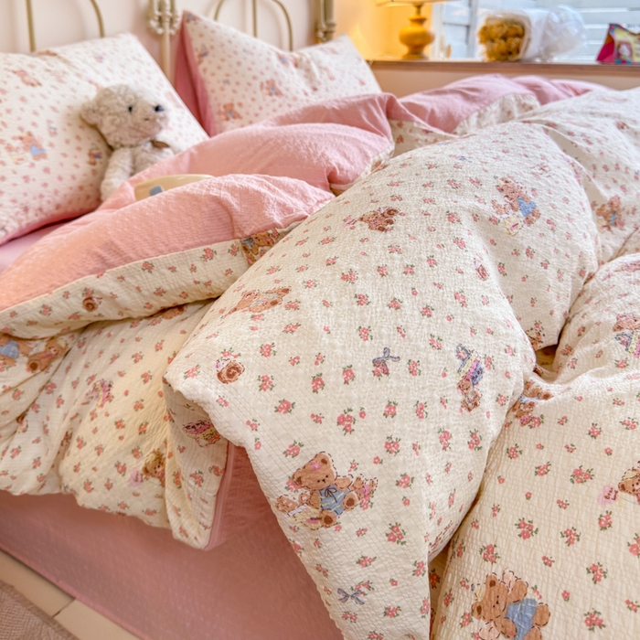 91家纺网 家纺一手货源 找家纺 （总）梦舒阳家纺 新款泡芙棉双层纱四件套皱皱纱四季款泡芙纱四件套现货充足