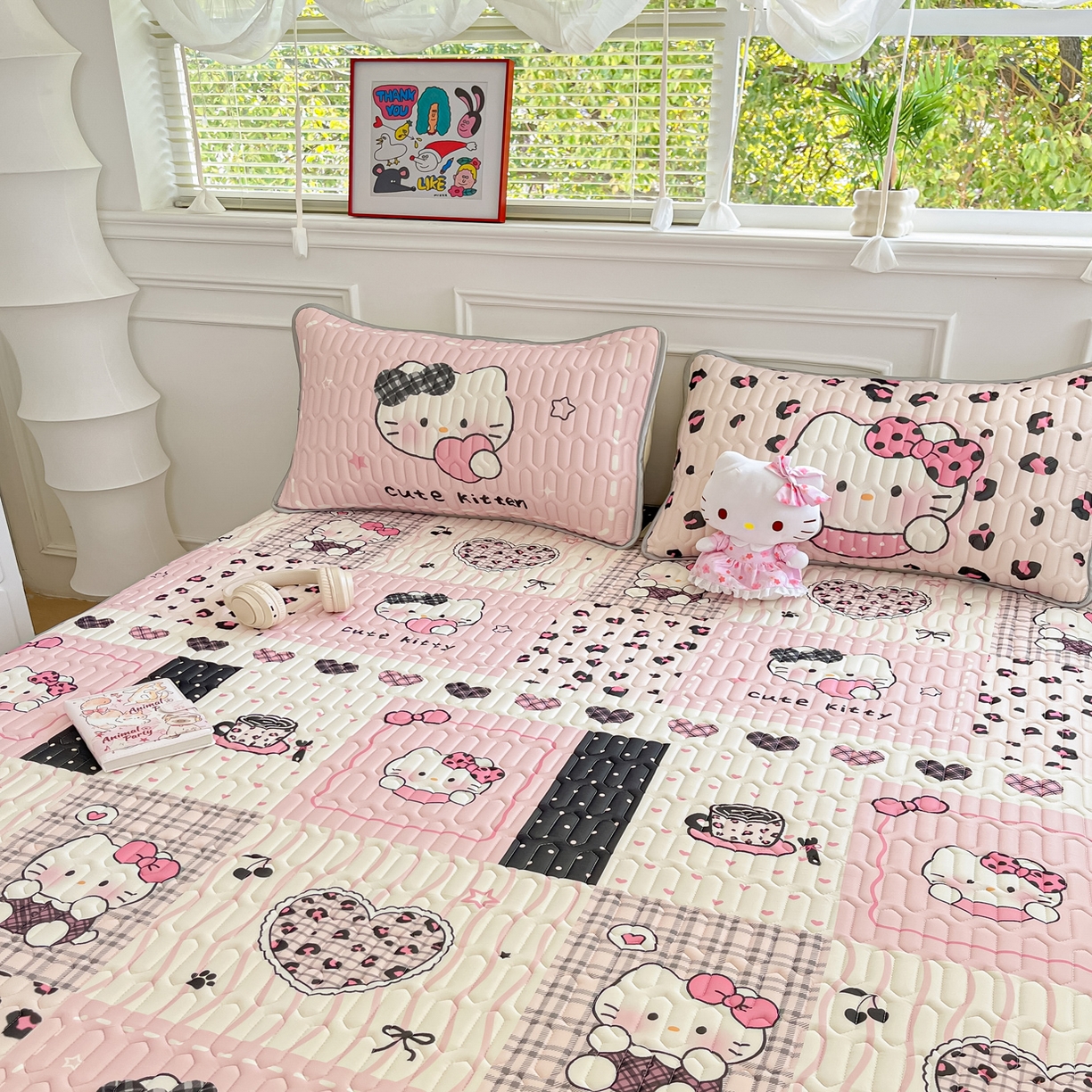 91家纺网 家纺一手货源 找家纺 摩妮卡 2026新款数码大版小清新乳胶凉席床席款三件套-场景一 心动收藏小屋