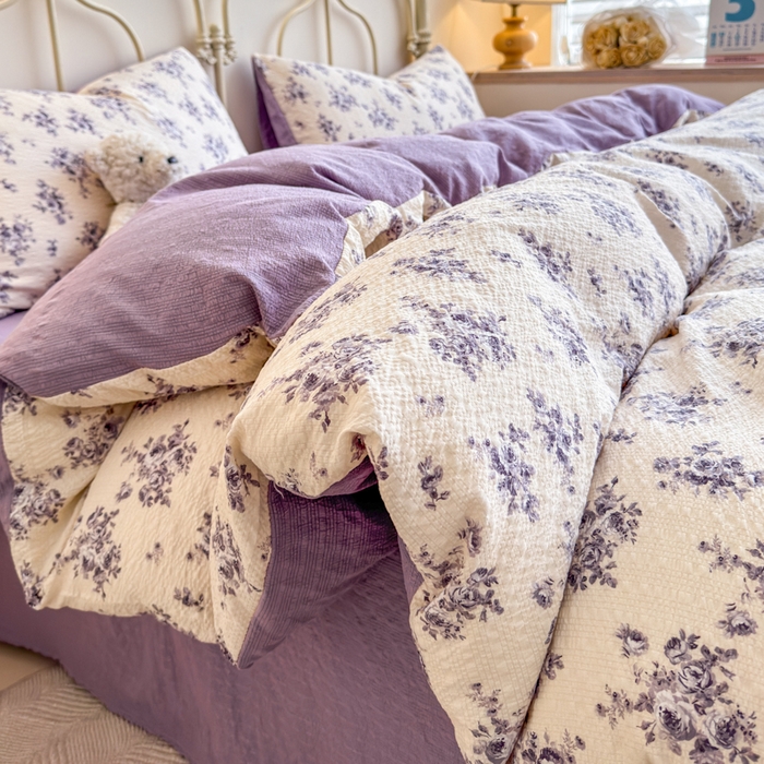 91家纺网 家纺一手货源 找家纺 （总）梦舒阳家纺 新款泡芙棉双层纱四件套皱皱纱四季款泡芙纱四件套现货充足