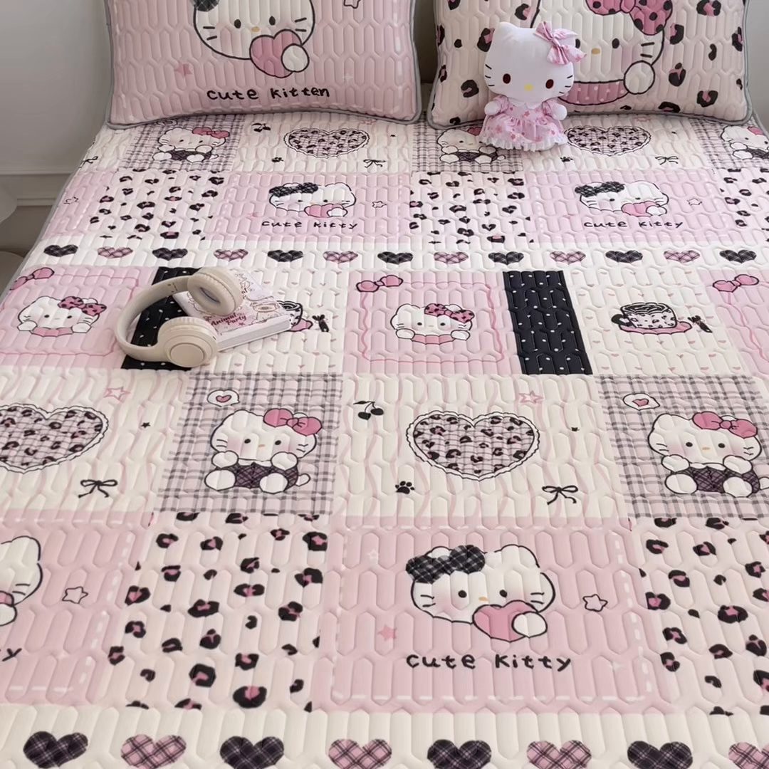 91家纺网 家纺一手货源 找家纺 摩妮卡 2026新款数码大版小清新乳胶凉席床席款三件套-场景一 心动收藏小屋