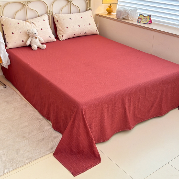 91家纺网 家纺一手货源 找家纺 梦舒阳家纺 新款泡芙棉双层纱四件套皱皱纱四季款泡芙纱四件套现货充足 草莓心